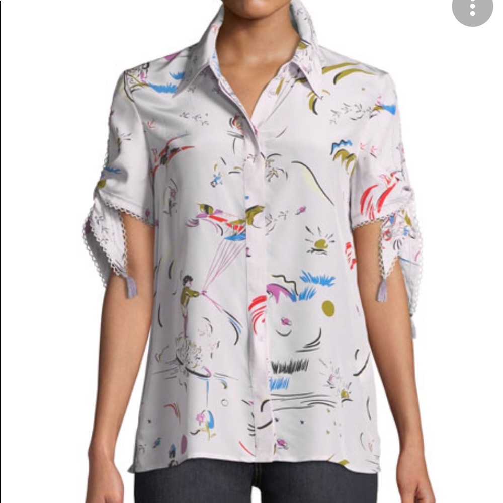 Tory Burch Daydream Tie-Sleeve Silk Shirt sz S